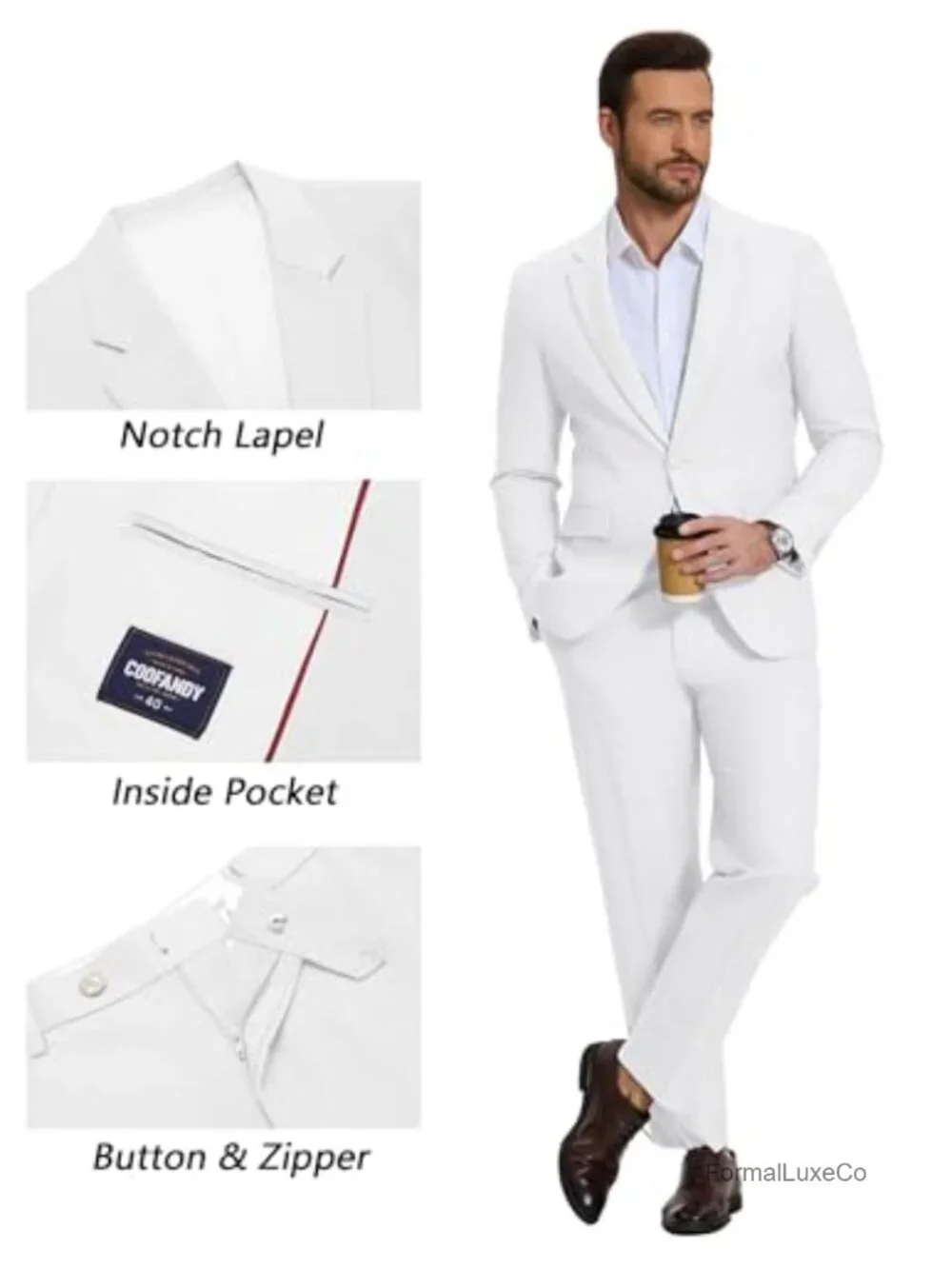 Men's 2-Piece Regular Fit Suit Set Blazer & Pants Polyester
